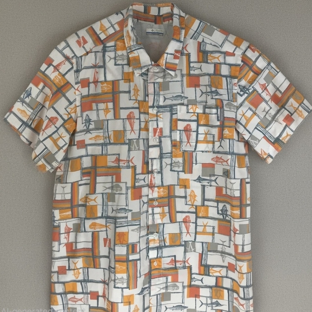 Columbia PFG Men’s XXL Fishing Shirt Mesh Lined Vented Button Down Fish Print